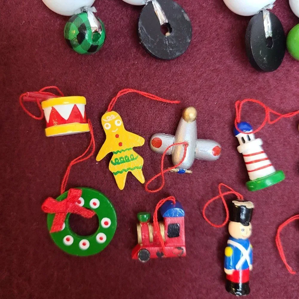 Festive Wooden Christmas Snowman Bead & Miniature Wooden Christmas Tree Ornament